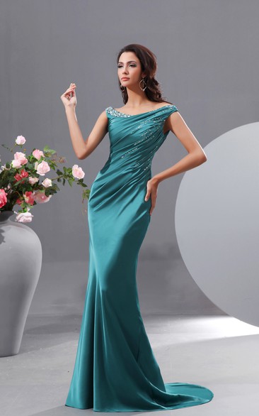 Sexy Off-Shoulder Stretch Satin Mermaid Gown With Sequins
