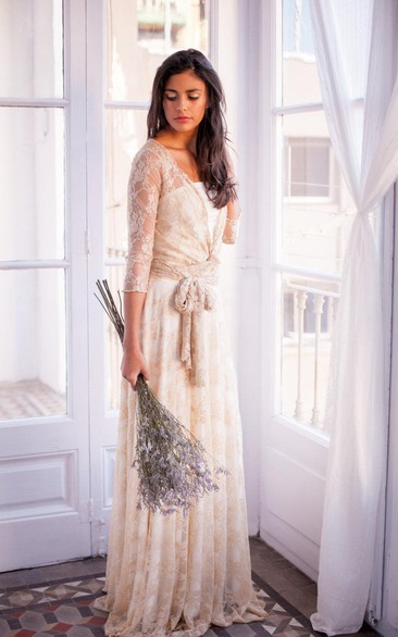 Floor-Length Long Sleeve Lace Weddig Mother Of Bride Dress
