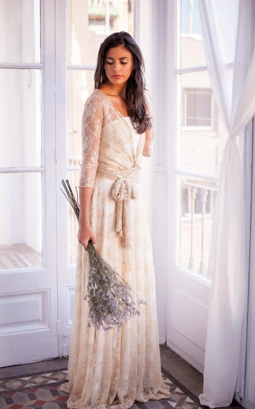 Floor-Length Long Sleeve Lace Weddig Mother Of Bride Dress