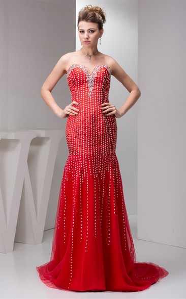 Sweetheart Floor-Length Sheath Brush Train and Dress With Beading