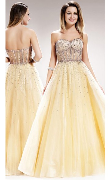 A-Line Long Sweetheart Sleeveless Satin Backless Dress With Beading