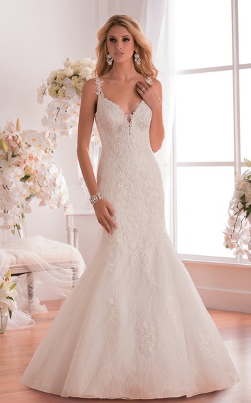 V-Neck Mermaid Wedding Dress Styles With Low Scoop Back And Appliques
