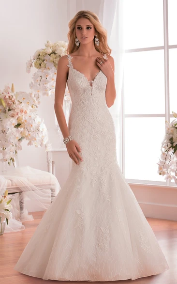 V-Neck Mermaid Wedding Dress Styles With Low Scoop Back And Appliques