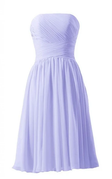Simple Strapless Chiffon Short Dress With Criss-cross