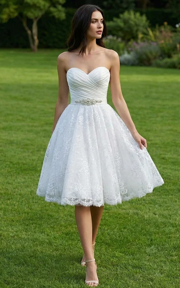 Midi Wedding Dress with Sash Princess Style