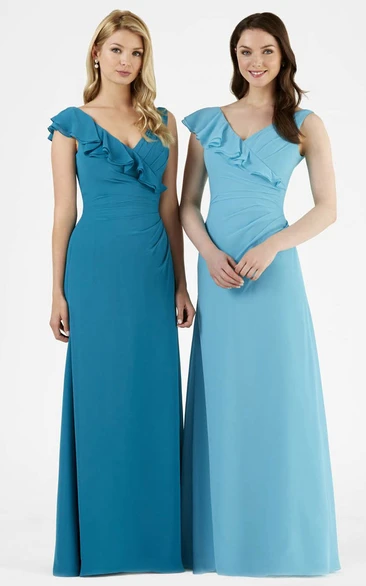 Draped V-Neck Maxi Chiffon Bridesmaid Dress