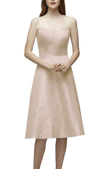 A-line Strapless Tea-length Bridesmaid Dress