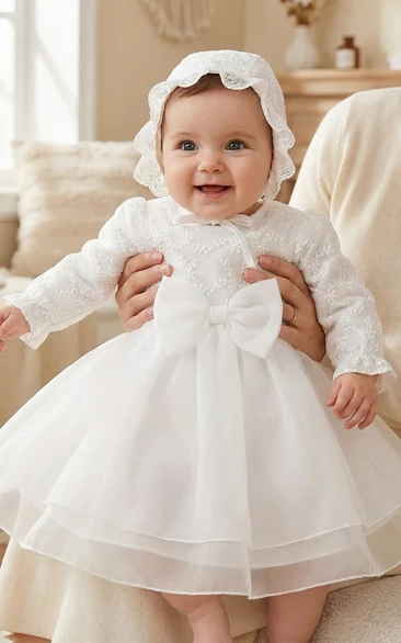 Christening White Baby Flower Girl Dress Lace Jacket Bow Waist Gown