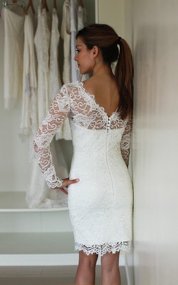 Illusion Long Sleeve Short Lace Dress With Low-V Back