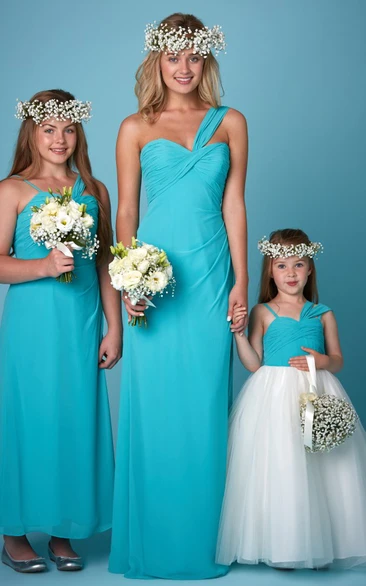 Sheath Maxi One-Shoulder Ruched Sleeveless Chiffon Bridesmaid Dress With Straps