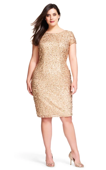 Mermaid Mini Scoop Neck Short Sleeve Sequin Plus Size Bridesmaid Dress