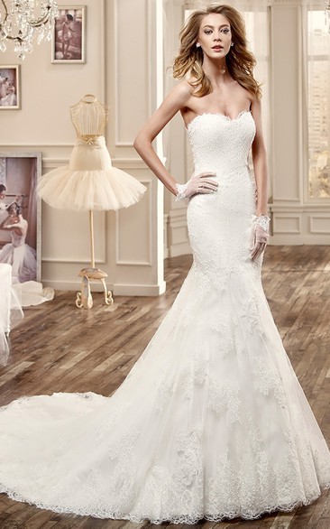 Sweetheart Sheath Lace Wedding Dress With Brush Train