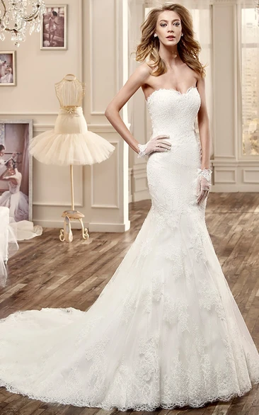 Sweetheart Sheath Lace Wedding Dress With Brush Train