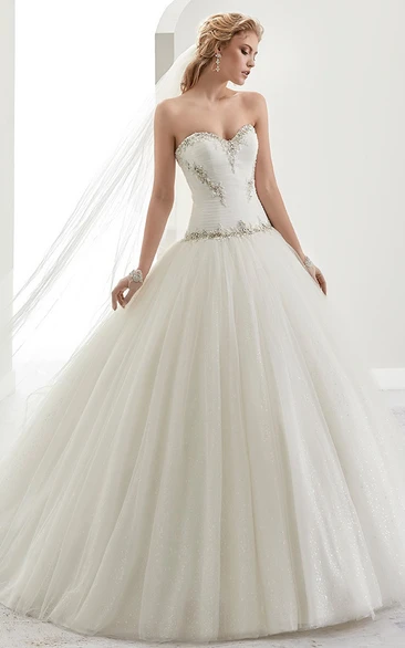 Sweetheart Beaded A-Line Bridal Gown With Pleaded Details And Brush Train