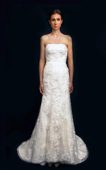 Lace Strapless Fit and Flare Dress With Zipper Back