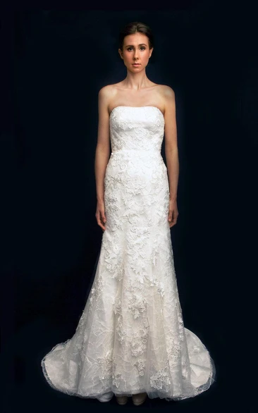 Lace Strapless Fit and Flare Dress With Zipper Back