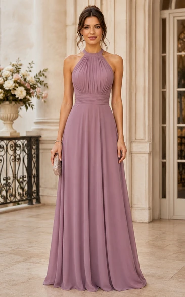 Mauve Halter Chiffon A-Line Bridesmaid Dress