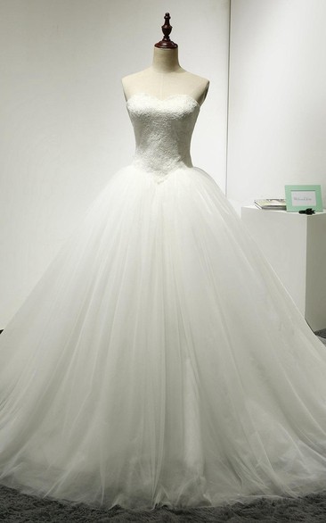 Sweetheart Tulle Ball Gown With Lace Bodice and Lace-Up Back
