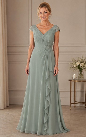 Sage Cap Sleeve Chiffon A-Line Mother Dress