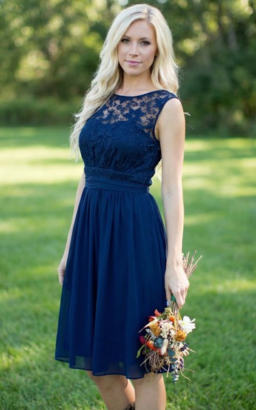 Backless Jewel Neck Chiffon & Lace A-Line Dress