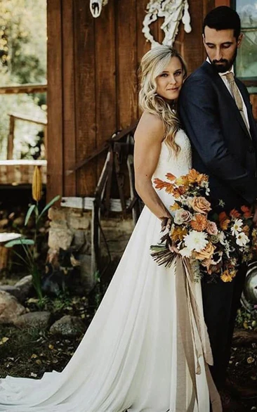 Sweetheart Casual Chiffon Front Split Country Wedding Dress with Two Piece