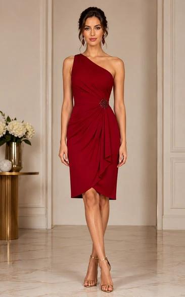 Short Pencil Knee-Length One-Shoulder Chiffon Homecoming Dress with Ruching