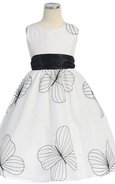 Tea-Length Bowed Embroideried Organza Flower Girl Dress