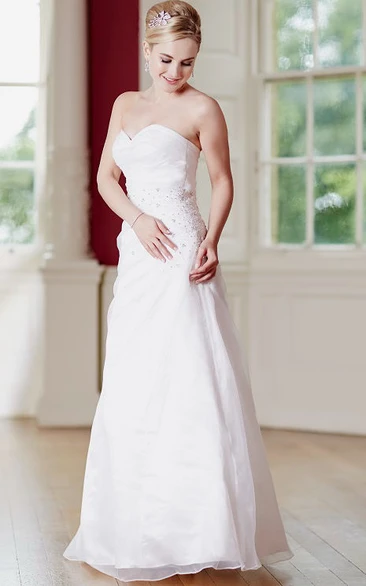 Sheath Long Sweetheart Beaded Satin&Tulle Wedding Dress With Criss Cross And Corset Back