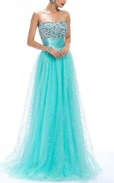 Alluring A-Line Sweetheart Beading Empire Long Prom Dress