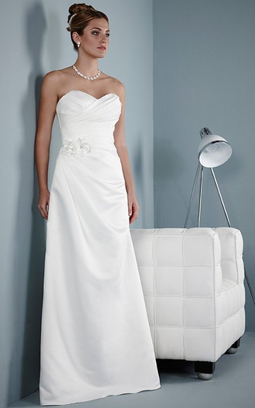 Sheath Sweetheart Floral Sleeveless Satin Wedding Dress