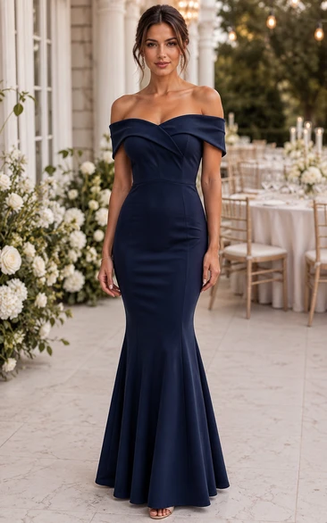 Dark Navy Off-the-shoulder Mermaid Mother of the Bride Dress