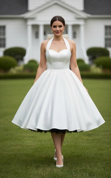 Retro Satin Halter Wedding Gown