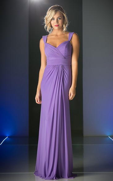Sheath Long Sleeveless Chiffon Zipper Dress With Criss Cross And Draping