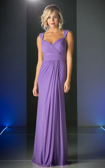 Sheath Long Sleeveless Chiffon Zipper Dress With Criss Cross And Draping
