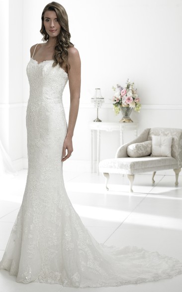 Sheath Appliqued Spaghetti Sleeveless Lace Wedding Dress
