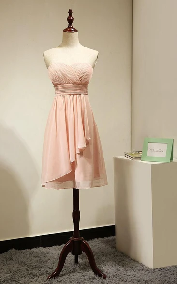 Backless Sweetheart Side Dropped A-line Chiffon Short Dress Peach