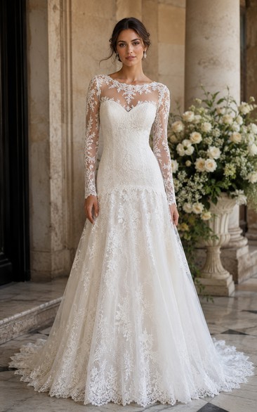 Long Sleeve Lace Mermaid Vintage Wedding Dress