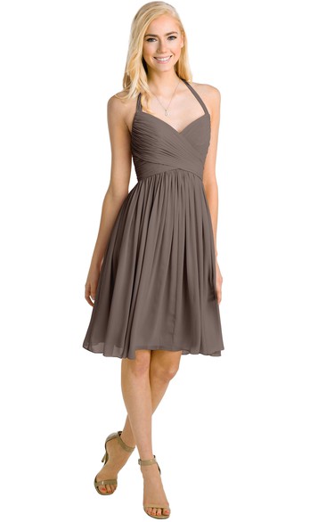 Knee-Length Halter Sleeveless Criss-Cross Chiffon Muti-Color Convertible Bridesmaid Dress