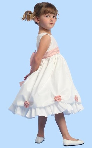 Tea-Length Floral Floral Taffeta Flower Girl Dress