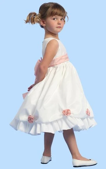 Tea-Length Floral Floral Taffeta Flower Girl Dress