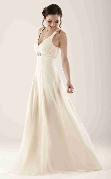 Empire Jeweled Sleeveless V-Neck Chiffon Bridesmaid Dress With Ruching