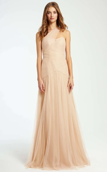 Maxi Criss-Cross Sleeveless One-Shoulder Tulle Bridesmaid Dress