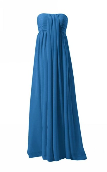 Strapless Ruched Bodice Long Layered Chiffon Dress