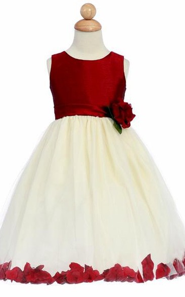 Tea-Length Floral Tulle Flower Girl Dress