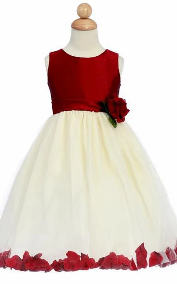 Tea-Length Floral Tulle Flower Girl Dress