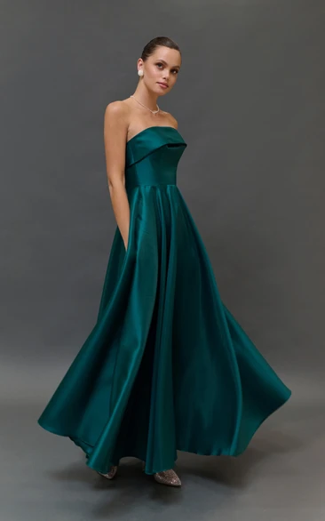 Strapless Dark Green Floor-length Satin Dress