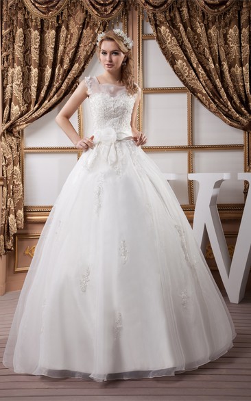 Sleeveless Tulle Illusion Neckline and Ball-Gown With Appliques