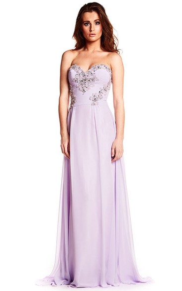 Sleeveless Ruched Sweetheart Chiffon Prom Dress With Beading And Lace-Up