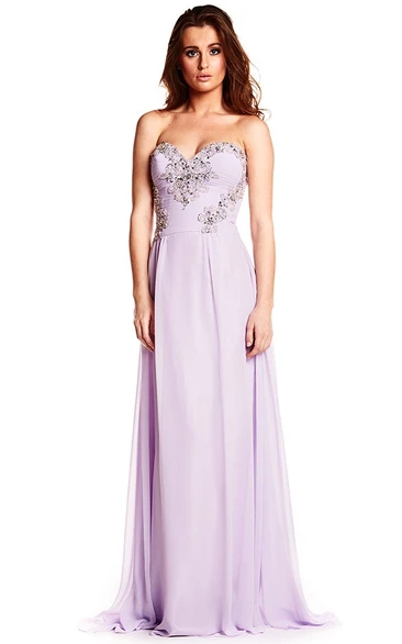 Sleeveless Ruched Sweetheart Chiffon Prom Dress With Beading And Lace-Up