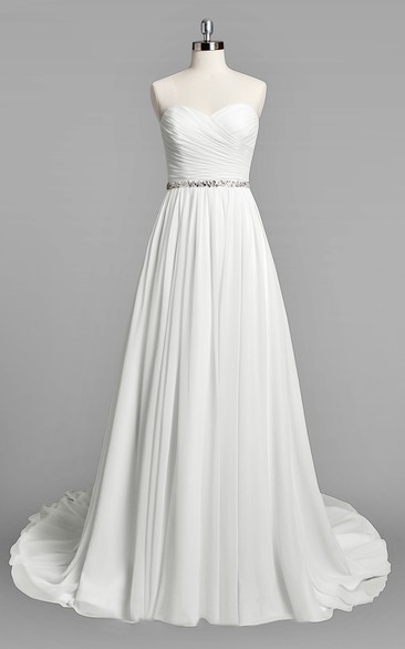 Sweetheart A-Line Chiffon Simple Wedding Dress With Ruching and Beading